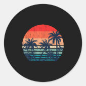 Sticker Rond Vacances d'été Plage Palm Trees Retro Tropical Su (Devant)