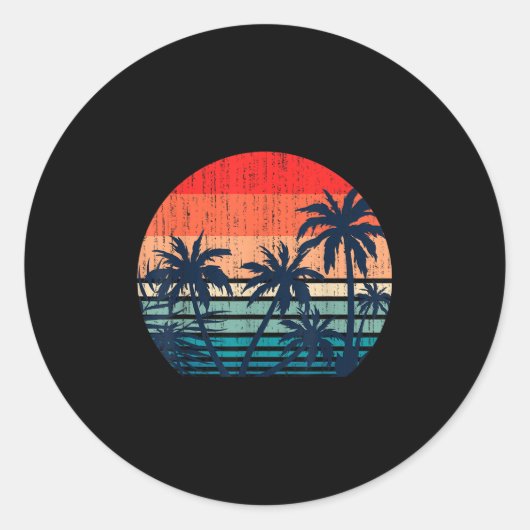 Sticker Rond Vacances d'été Plage Palm Trees Retro Tropical Su (Devant)