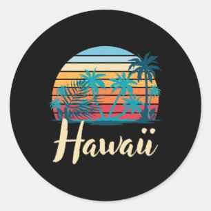 Sticker Rond Vacances d'été rétro hawaïennes Palmiers Tropical