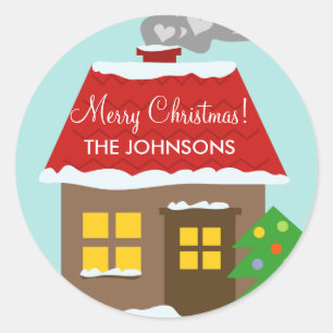 Sticker Rond Vacances d'hiver faites sur commande de maison de