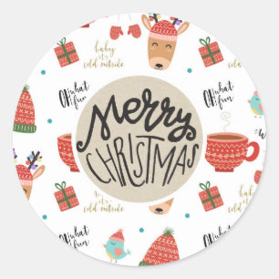 Sticker Rond Vacances d'hiver froid Noël Rustique Kraft Cadeau