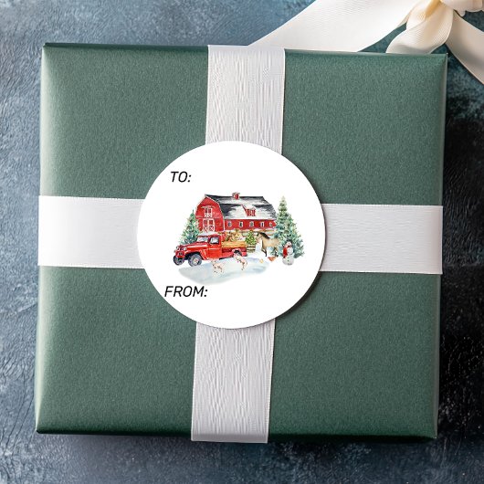 Sticker Rond Vacances d'hiver Grange Animaux de ferme