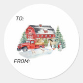 Sticker Rond Vacances d'hiver Grange Animaux de ferme (Devant)