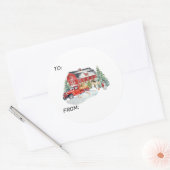 Sticker Rond Vacances d'hiver Grange Animaux de ferme (Enveloppe)