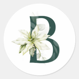 Sticker Rond Vacances d'hiver MONOGRAM poinsettia lettre verte 