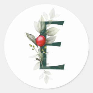 Sticker Rond Vacances d'hiver MONOGRAMME baies de poinsettia ro