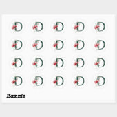 Sticker Rond Vacances d'hiver MONOGRAMME poinsettia rouge baies (Feuille)