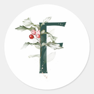 Sticker Rond Vacances d'hiver MONOGRAMME poinsettia rouge baies
