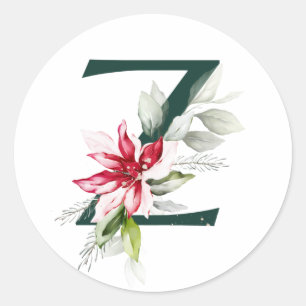 Sticker Rond Vacances d'hiver MONOGRAS roux poinsettia baies C