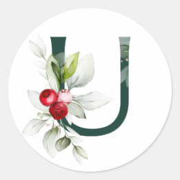 Sticker Rond Vacances d'hiver MONOGRAS roux poinsettia baies C