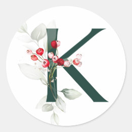Sticker Rond Vacances d'hiver MONOGRAS roux poinsettia baies C