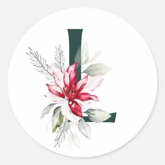Sticker Rond Vacances d'hiver MONOGRAS roux poinsettia baies C (Devant)