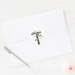 Sticker Rond Vacances d'hiver MONOGRAS roux poinsettia baies C