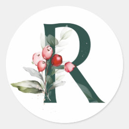 Sticker Rond Vacances d'hiver MONOGRAS roux poinsettia baies C