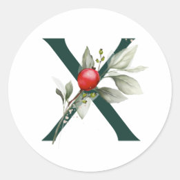 Sticker Rond Vacances d'hiver MONOGRAS roux poinsettia baies C
