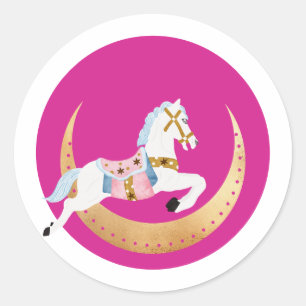 Sticker Rond Vacances d'hiver rose cheval coton