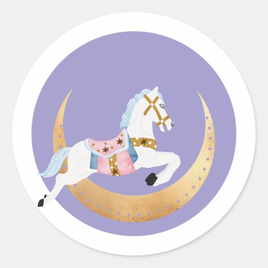 Sticker Rond Vacances d'hiver rose cheval coton (Devant)