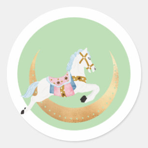 Sticker Rond Vacances d'hiver rose cheval coton