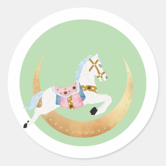 Sticker Rond Vacances d'hiver rose cheval coton (Devant)