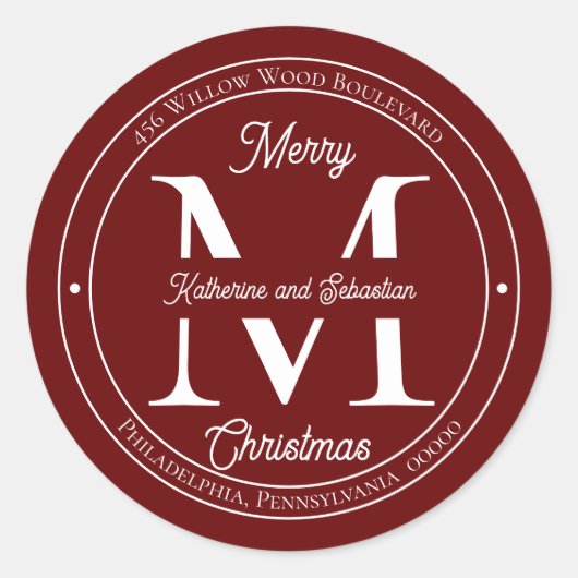 Sticker Rond Vacances Élégant Monogramme Retour Adresse Sceau (Devant)