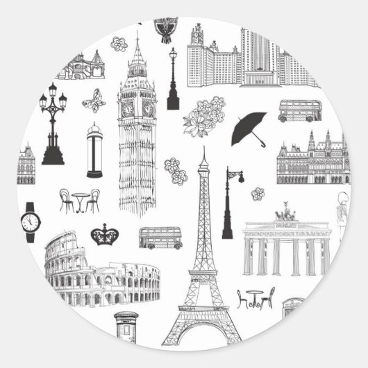 Sticker Rond Vacances En Europe Motif (Devant)