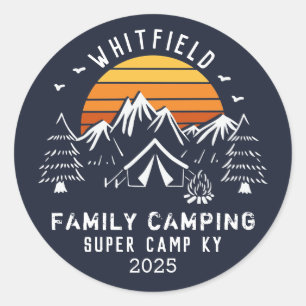 Sticker Rond Vacances en famille : Camping Rétro à assortir