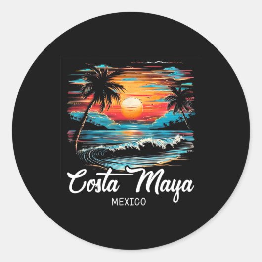 Sticker Rond Vacances en famille Retro Sunset Mexique Costa May (Devant)