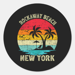 Sticker Rond Vacances en famille Vintage Retro New York Rockawa