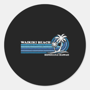 Sticker Rond Vacances familiales Vintages rétro Honolulu Hawaii