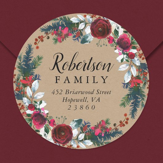 Sticker Rond Vacances Florales Couronnes de Noël Adresse de ret