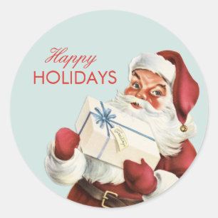 Sticker Rond Vacances gaies de rouge bleu de Père Noël de No