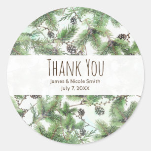 Sticker Rond Vacances Green & Pine Cônes Pays Mariage d'hiver