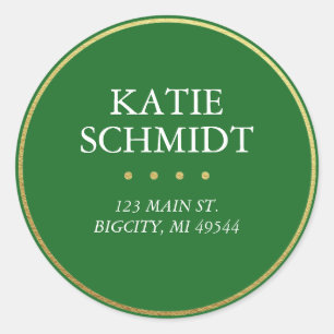 Sticker Rond Vacances Green Retour Adresse Label Faux Gold Foil