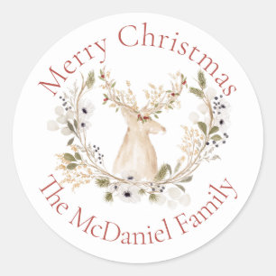 Sticker Rond Vacances hiver Deer Wreath