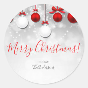 Sticker Rond Vacances Hiver Rouge Blanc Étincelle Ornements Fav