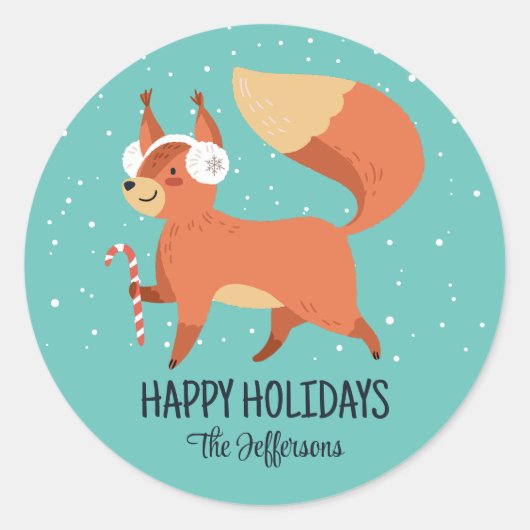 Sticker Rond Vacances hivernales moelleux Fox Snowy (Devant)