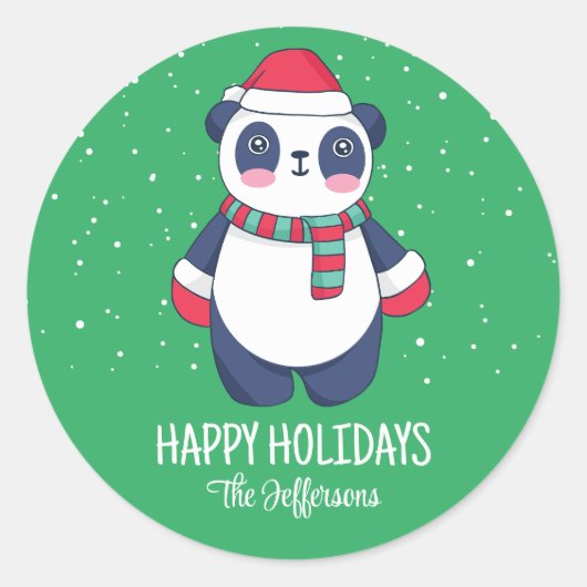 Sticker Rond Vacances hivernales neige Noël Panda Père Noël (Devant)