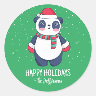 Sticker Rond Vacances hivernales neige Noël Panda Père Noël