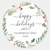 Sticker Rond Vacances Joyeuses personnalisées couronne d'aquare (Devant)
