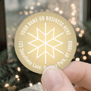 Sticker Rond Vacances Neige Faux Gold Foil Retourner l'adresse 