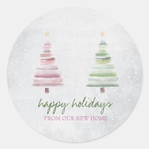 Sticker Rond Vacances Neige Pink Green Ptree