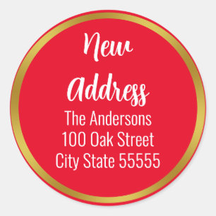 Sticker Rond Vacances Red White et Gold Moving Faire-part