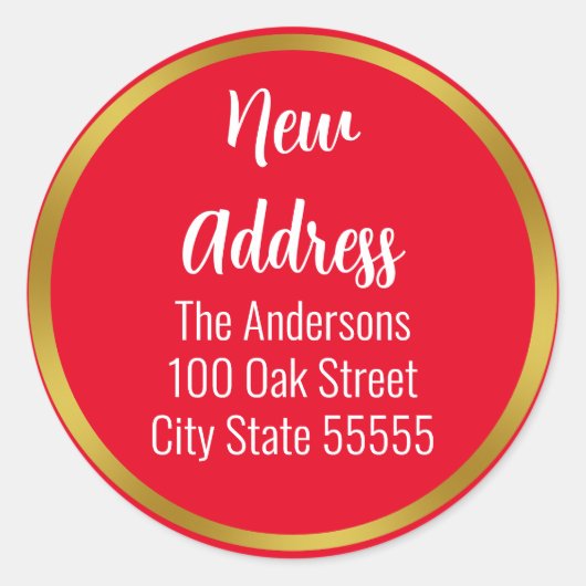 Sticker Rond Vacances Red White et Gold Moving Faire-part (Devant)