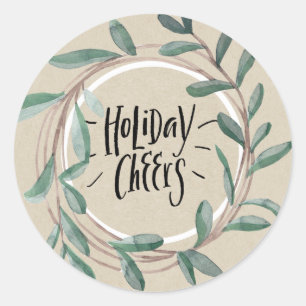 Sticker Rond Vacances Salutations Rustique Kraft Botanical Leaf
