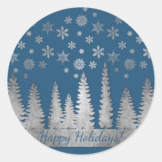 Sticker Rond Vacances Silver et Blue Winter Wonderland (Devant)
