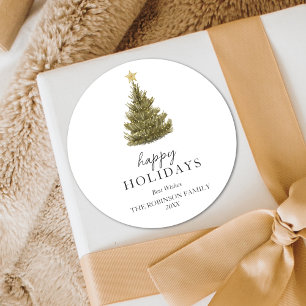 Sticker Rond Vacances simples et heureuses Arbre vert de pin de
