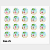 Sticker Rond Vacances tropicales Flamant rose rose (Feuille)