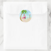 Sticker Rond Vacances tropicales Flamant rose rose (Sac)