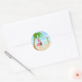 Sticker Rond Vacances tropicales Flamant rose rose (Enveloppe)