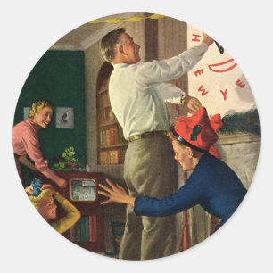 Sticker Rond Vacances vintage, minuit du Nouvel An